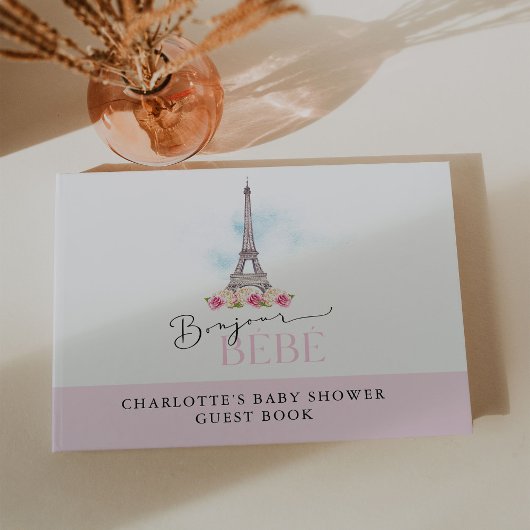 Livre D'or Baby shower Tour Eiffel rose Bonjour Bébé