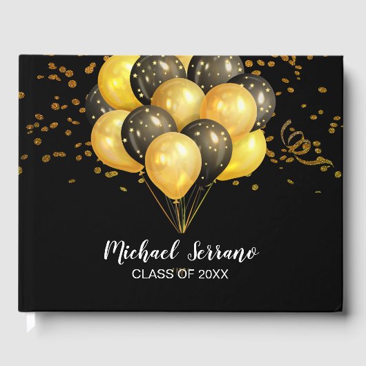 Livre D'or Ballons Et Confetti En Or Et Noir (Recto)