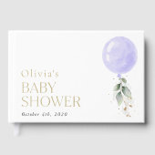 Livre D'or Balloon pourpre, Eucalyptus, Verdure, Baby shower (Recto)