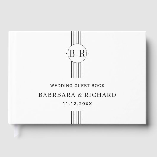 Livre D'or Bandes noires et blanches et mariage monogramme (Recto)