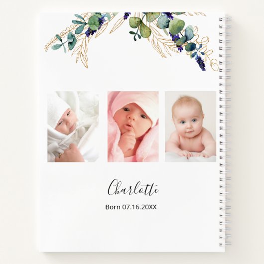 Livre d'or baptême photo eucalyptus verdure (Dos)