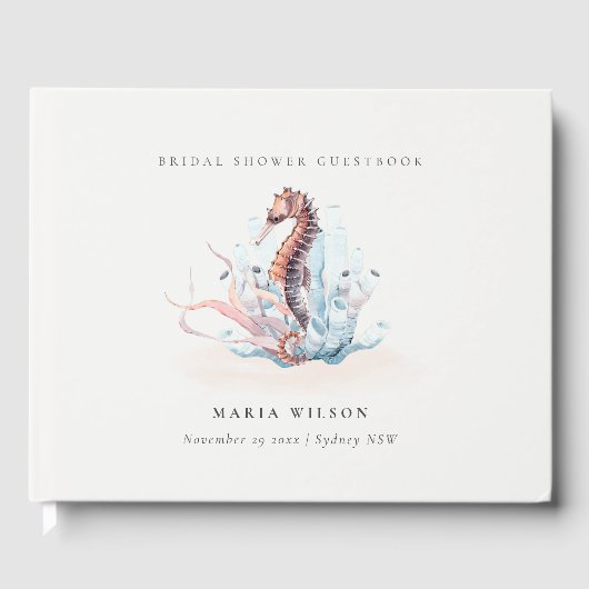 Livre D'or Baptême sous-marin Hippocampe Algues Corail (Recto)