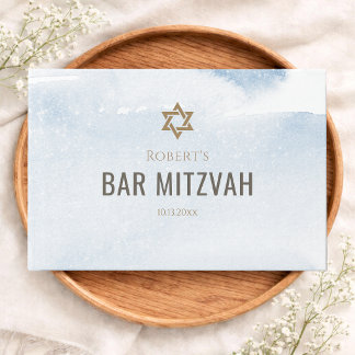 Livre D'or Bar Mitzvah aquarelle bleu poussiéreux