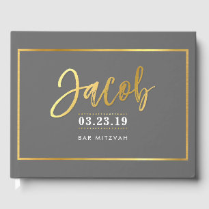 Livre D'or BAR MITZVAH faux or moderne sur gris pour JACOB