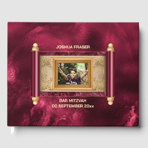 Livre D'or Bar mitzvah marbre bordeaux or scroll photo chic