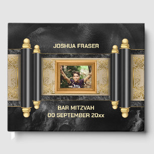 Livre D'or Bar mitzvah marbre noir parchemin or garçons photo