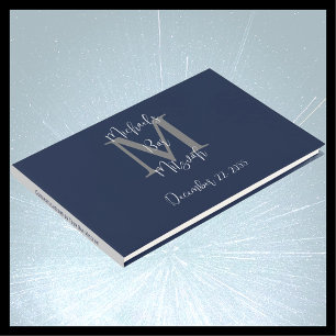 Livre D'or Bar Mitzvah Monogram Blue Grey Blanc Connexion