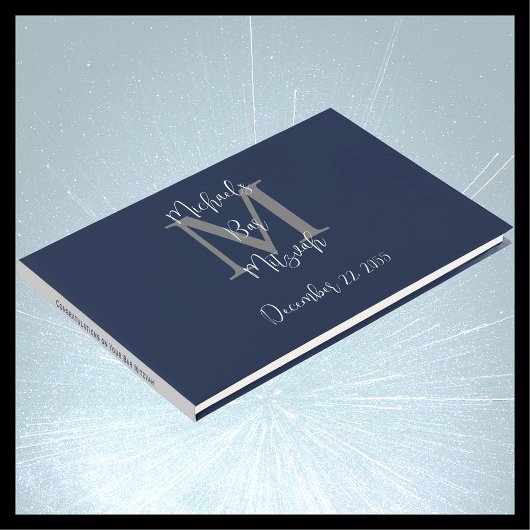 Livre D'or Bar Mitzvah Monogram Blue Grey Blanc Connexion
