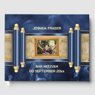 Livre D'or Barre mitzvah bleu marbre or parchemin garçons pho