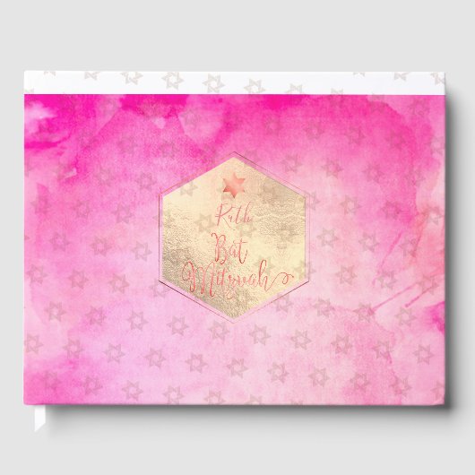Livre D'or Bat mitzvah PixDezines, Aquarelle rose (Recto)