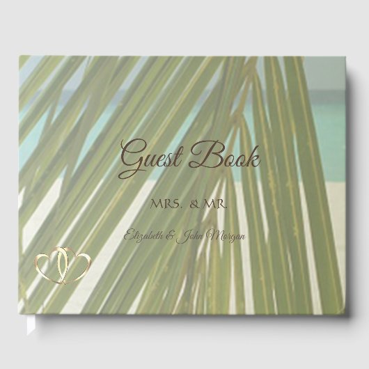 Livre D'or Beach Palm Feuille Coeurs Mariage (Recto)