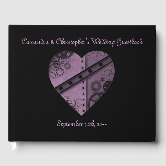 Livre D'or Beau coeur de steampunk violet sur noir (Recto)