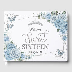 Livre D'or Bébé Bleu Floral Papillons Sweet sixteen argent