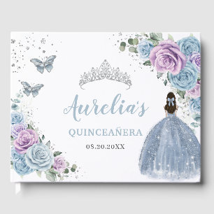 Livre D'or Bébé Bleu Lilac Floral Princesse Silver Quinceañer