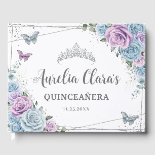 Livre D'or Bébé Bleu pourpre Lilac Floral Argent Quinceañera