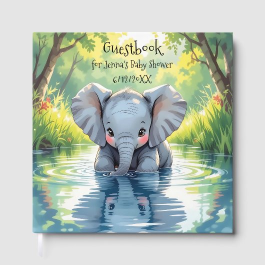 Livre D'or Bébé éléphant adorable et reflet (Recto)