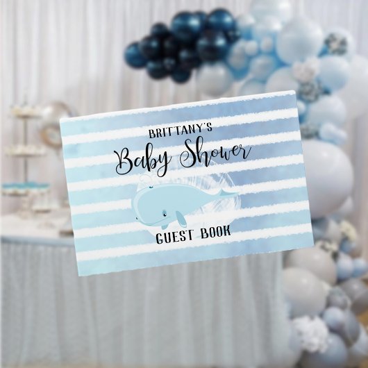 Livre D'or Bébé mignon Bleu Baleine Baby shower rayé