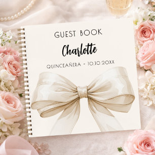 Livre d'or beige crème noeud Quinceanera