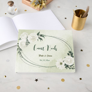 Livre D'or Belle fleurs blanches vert feuille mariage