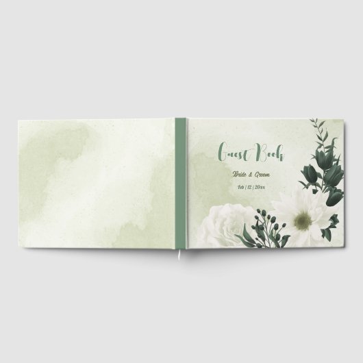 Livre D'or Belle fleurs blanches vert feuille mariage (Complet)