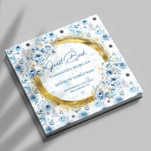 Livre D'or Belle Fleurs Bleues Bleues Lumière Mariage Parties