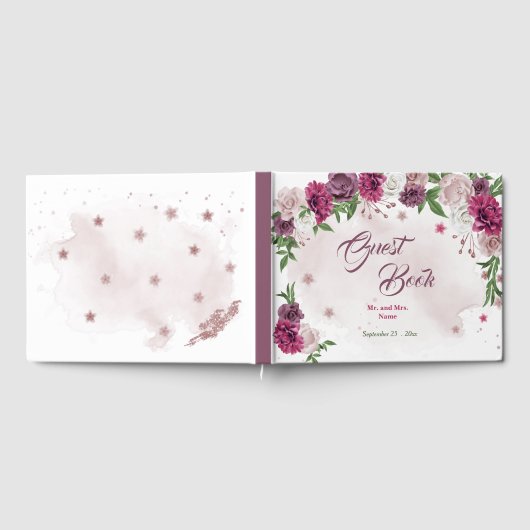 Livre D'or belle rose mauve bordeaux fleurs vert (Complet)