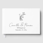 Livre D'or Black and White Flora Monogram Calligraphy Wedding (Recto)