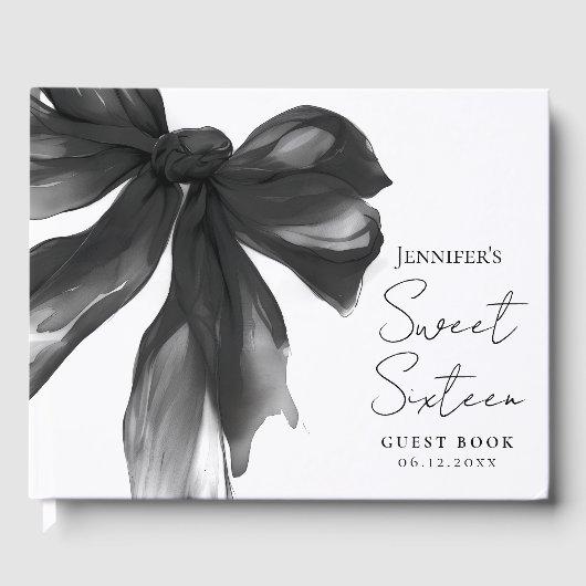Livre D'or Black Bow Coquette Script Sweet 16 Party (Recto)