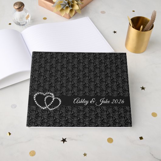 Livre D'or Black Damask-Two Hearts (Recto ouvert)