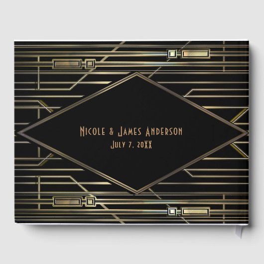 Livre D'or Black & Gold 20's Art Déco Gatsby Glam Mariage (Verso)