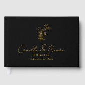 Livre D'or Black/Gold Floral Monogram Calligraphy Wedding (Recto)
