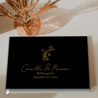 Livre D'or Black/Gold Floral Monogram Calligraphy Wedding