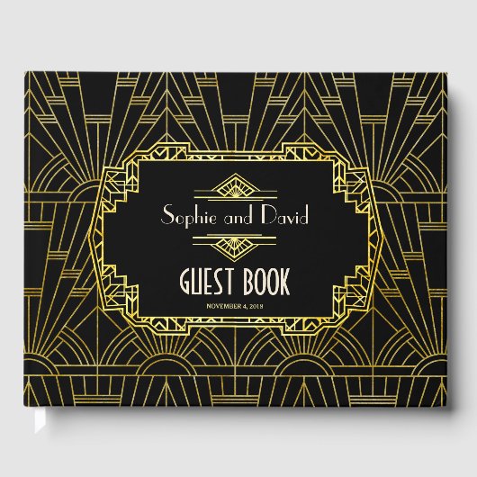 Livre D'or Black & Gold Great Gatsby Art Déco Mariage (Recto)