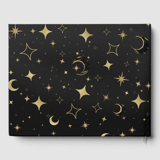 Livre D'or Black & Gold Moderne Lune Céleste Étoiles Mariage (Verso)