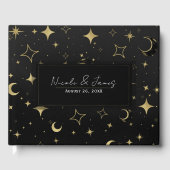 Livre D'or Black & Gold Moderne Lune Céleste Étoiles Mariage (Recto)