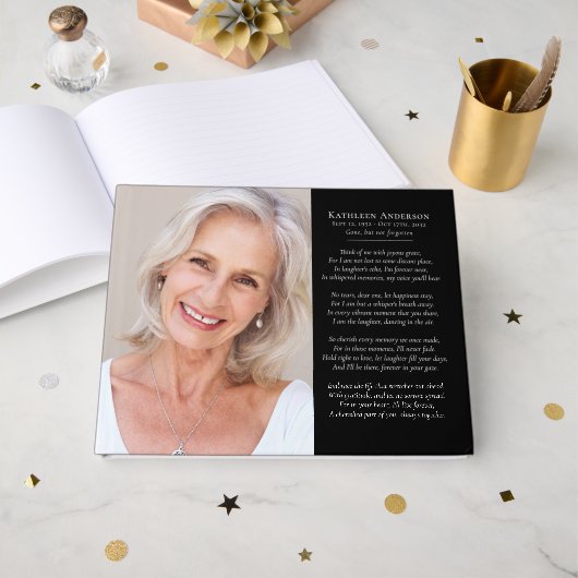 Livre D'or Black Photo Poem Memorial Funérailles (Recto ouvert)