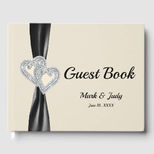 Livre D'or Black Ribbon Diamond Hearts Mariage Guestbook