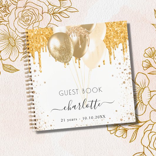 Livre d'or blanc parties scintillant ballons