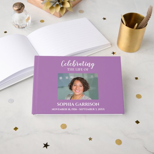 Livre D'or Blanc sur Lavender Célébration de la vie avec phot (Recto ouvert)