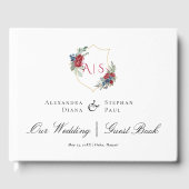 Livre D'or Blason botanique à l'aquarelle de roses magenta av (Recto)