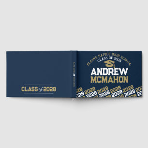 Livre D'or Bleu de marine et bronze Gold Graduation personnal