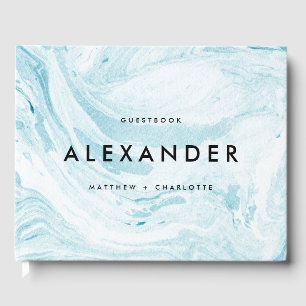 Livre D'or Bleu et blanc Faux Marbre Moderne Mariage Photo