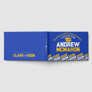 Livre D'or Bleu et or jaune Graduation personnalisée
