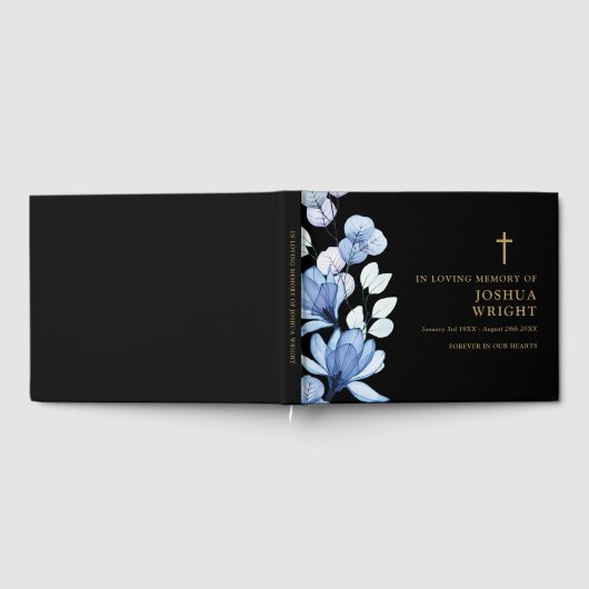 Livre D'or Bleu Floral Chrétien En Mémoire Amoureuse Funérail (Complet)