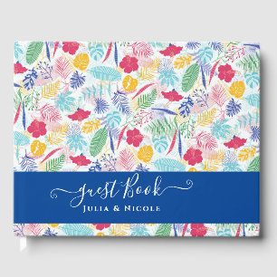 Livre D'or Bleu Nuit Rose Forêt Tropicale Émeraude Mariage