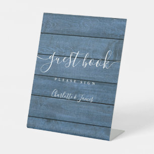 Livre d'or bleu panneau de bois rustique écriture