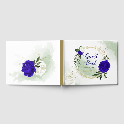 Livre D'or bleu royal fleurs blanches or mariage (Complet)