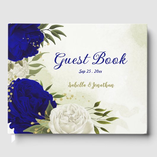 Livre D'or bleu royal fleurs blanches verdure (Recto)