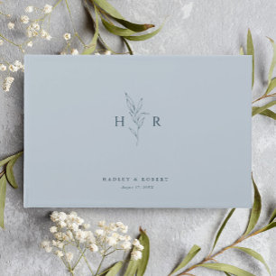 Livre D'or Bleu Simple Minimal Monogramme Mariage botanique