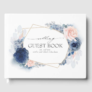Livre D'or Blue Blush Watercolor Flowers Mariage élégant